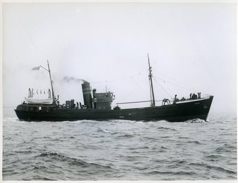 Black and white photograph showing view of starboard side of  Gilia