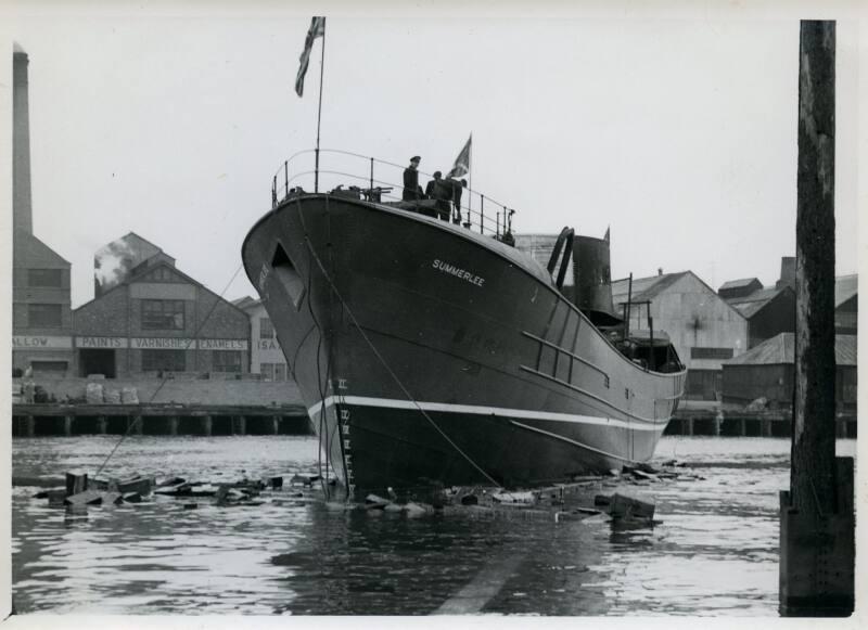 Photograph showing trawler Summerlee just after launch