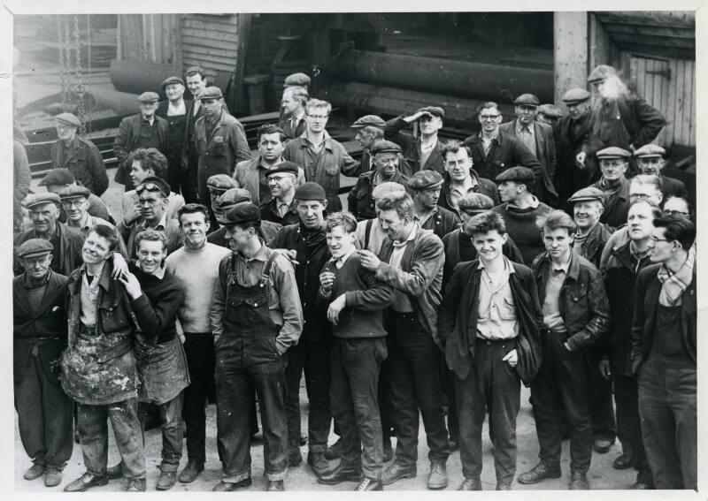 Photograph showing shipyard staff at the launch of the trawler Mount Melleray