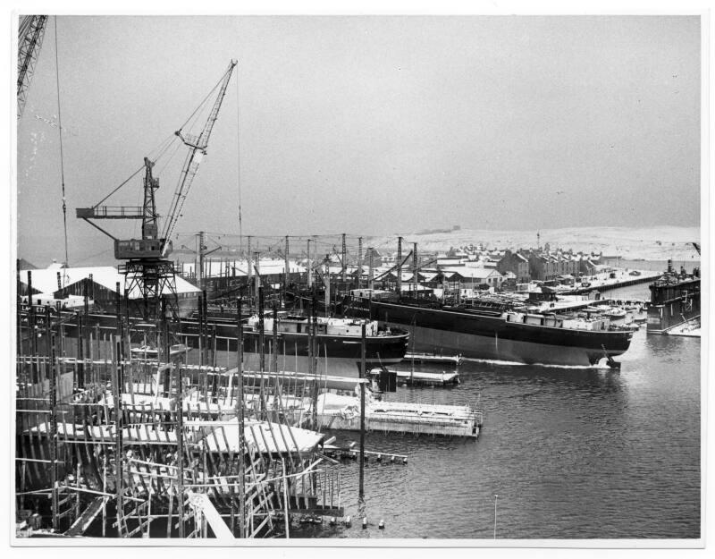 Black and white photographs Showing Launch Of The Collier 'ewell' Built At Hall Russell In 1958