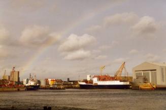 Colour Photograph Showing The Vessel 'st Helena' Fitting Out At Aberdeen Harbour, With Rainbow