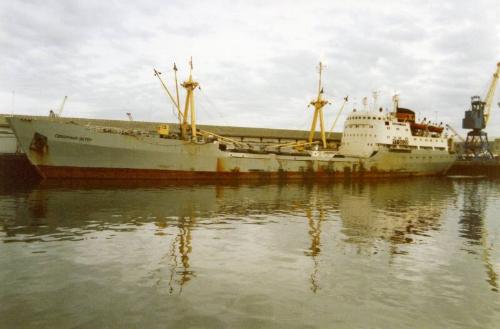 Colour Photograph Showing A Russian Cargo Vessel In Aberdeen Harbour