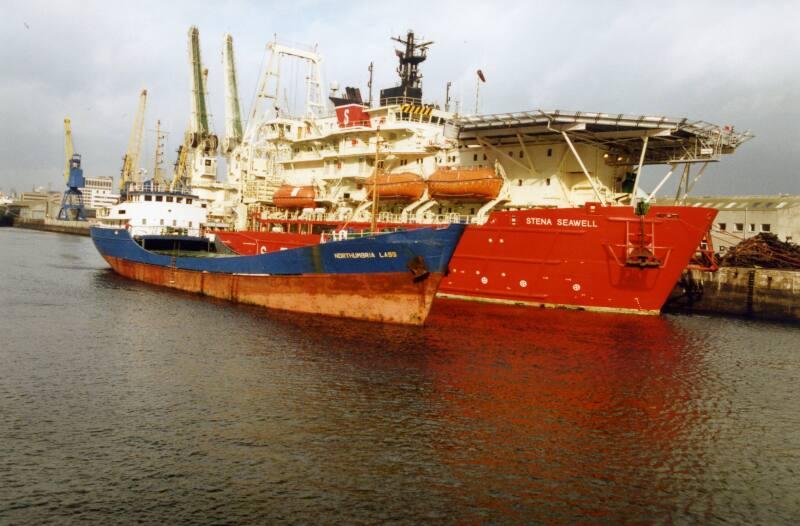 Colour Photograph Showing The Subsea Well Intervention Vessel 'Stena Seawell' And Cargo Vessel 'Northumbria Lass' In Aberdeen Harbour