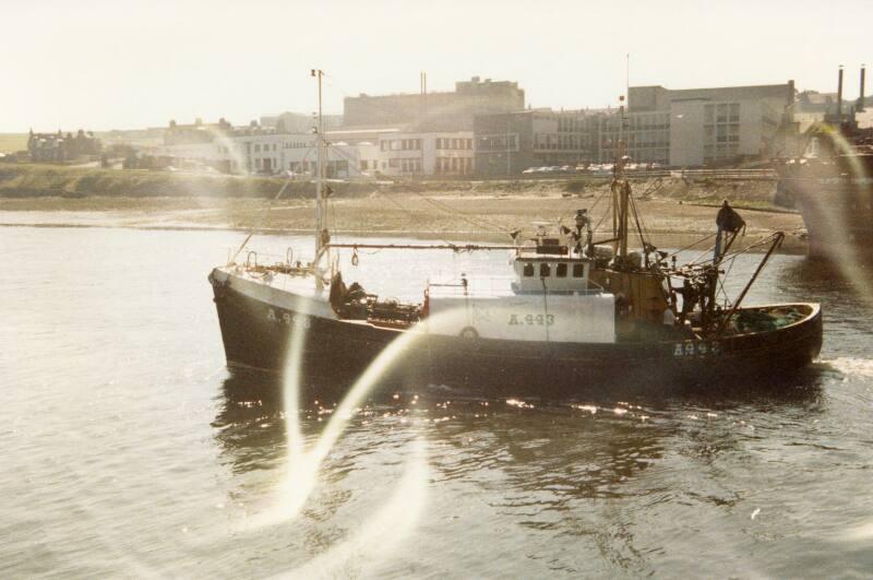 Colour Photograph Showing A Fishing Vessel A443 Leaving Aberdeen Harbour