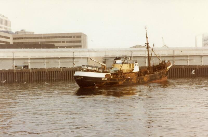 Colour Photograph Showing A Rusty Grimsby Registered Trawler In Aberdeen Harbour