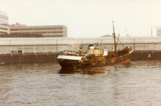 Colour Photograph Showing A Rusty Grimsby Registered Trawler In Aberdeen Harbour