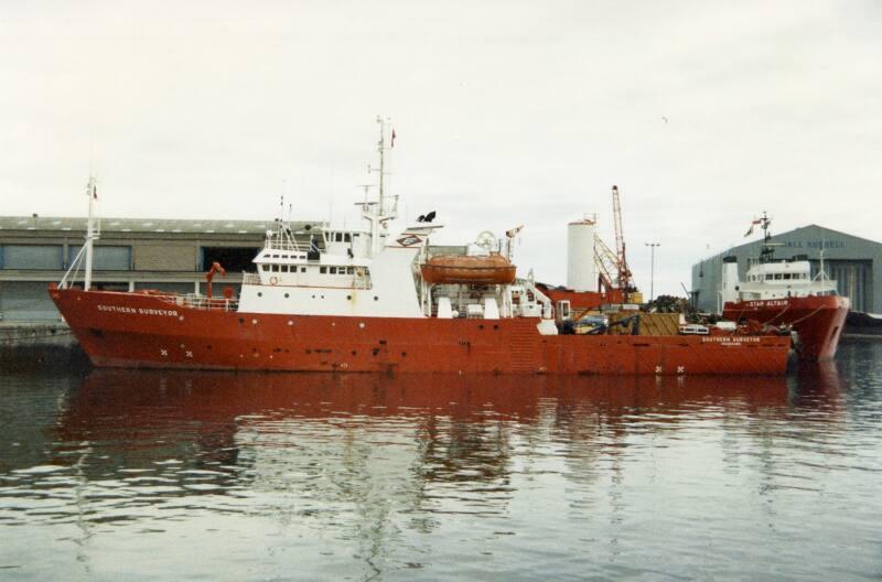 Colour Photograph Showing The Survey Vessel SOUTHERN SURVEYOR in Aberdeen Harbour