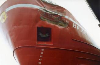 Colour Photograph Showing Damage To The Hull Of The Banff Registered Fishing Vessel 'radiant Star'