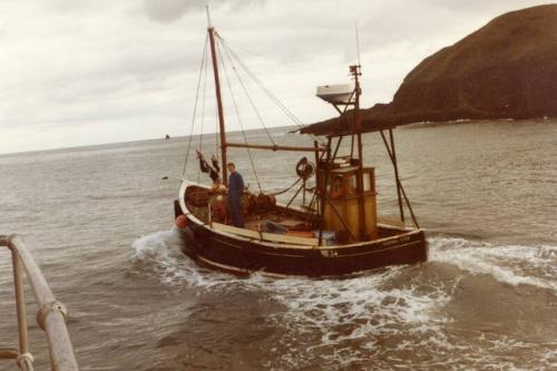 Colour Photograph Showing The Inshore Fishing Vessel 'guiding Star' Leaving Harbour, Probably Stonehaven