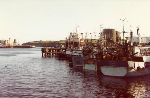 Colour Photograph Showing Fishing Vessels Tied Up In The Albert Basin, Looking Towards Sea