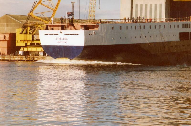 Colour Photograph Showing The Launch Of The Cargo/Passenger Vessel 'st Helena' At Hall Russell