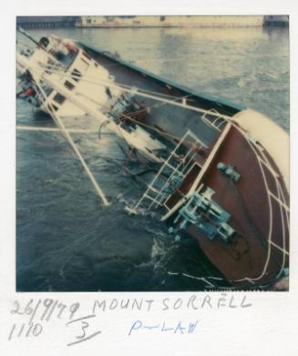 Colour Photograph Showing The Fishing Vessel 'mount Sorrel' Listing Heavily To Starboard In Harbour