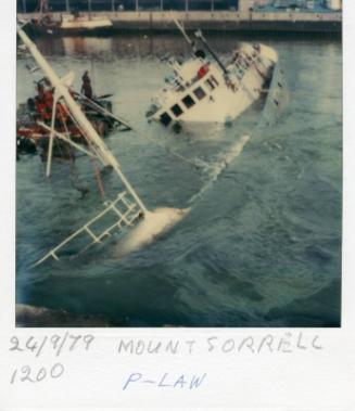 Colour Photograph Showing The Fishing Vessel 'mount Sorrell' Onits Starboard Side In River Dee