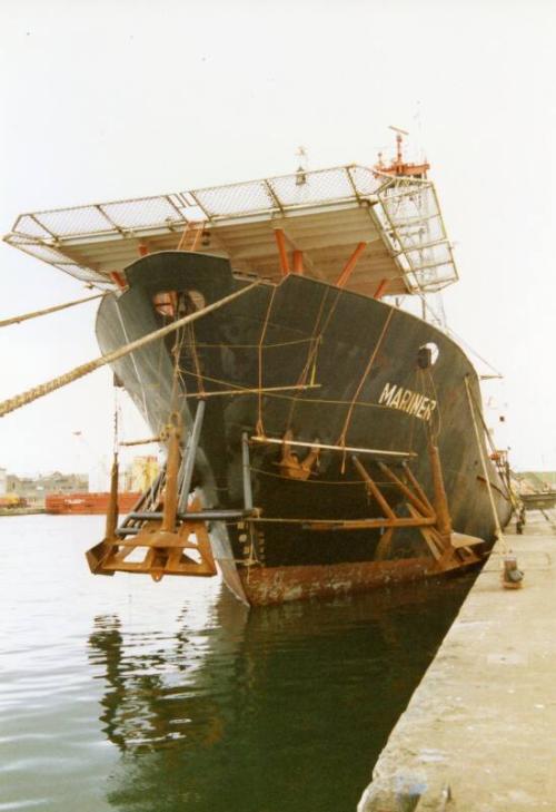 Colour Photograph Showing Bow of Survey Drillship  MV 'Mariner' With Helideck On Top