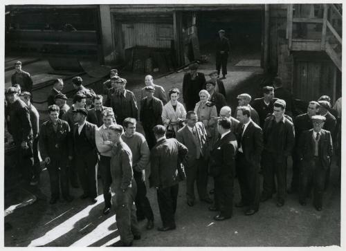 Photograph showing shipyard staff at the launch of the trawler Gregor Paton