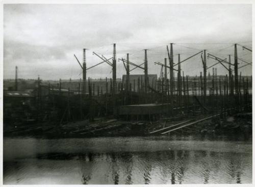 Photograph showing the Lewis shipyard from the River Dee