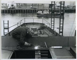 Photograph showing the sail training vessel Malcolm Miller under construction