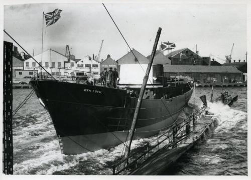 Photograph showing the launch of the trawler Ben Loyal