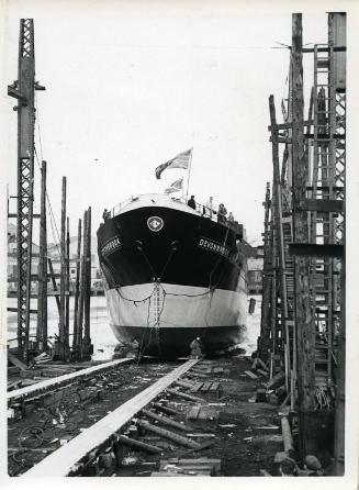 Photograph showing the launch of the coaster Devonbrook