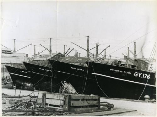 Photograph showing the trawlers Princess Royal, Blue Mist II, Blue Haze II and Jacky (Boston Firefly)