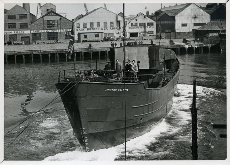 Photograph showing the launch of the trawler Boston Valetta