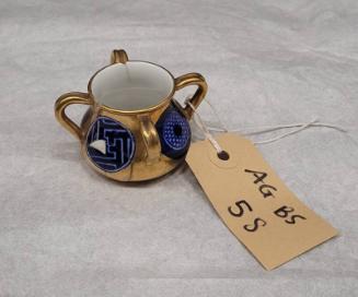 Miniature Gold and Blue Coal Port Four Handled Vessel