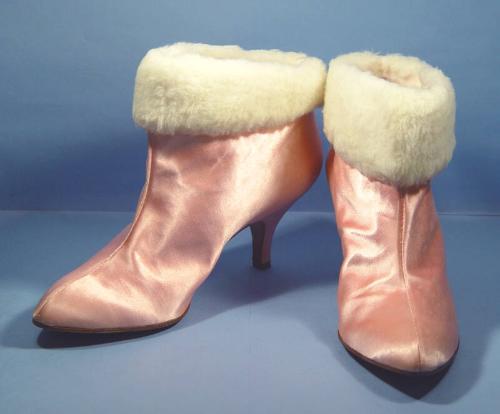 Ladies Pink Satin Fur Fabric Trim Ankle Boots with Box