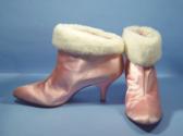 Ladies Pink Satin Fur Fabric Trim Ankle Boots with Box