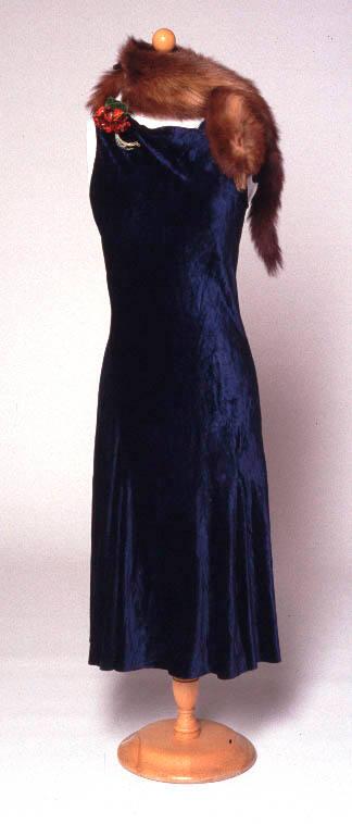 Blue Velvet Evening Dress with Corsage