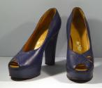 Dark Blue Platform Soled Peep Toe Shoes