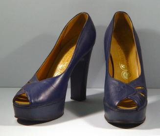 Dark Blue Platform Soled Peep Toe Shoes