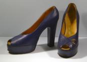 Dark Blue Platform Soled Peep Toe Shoes